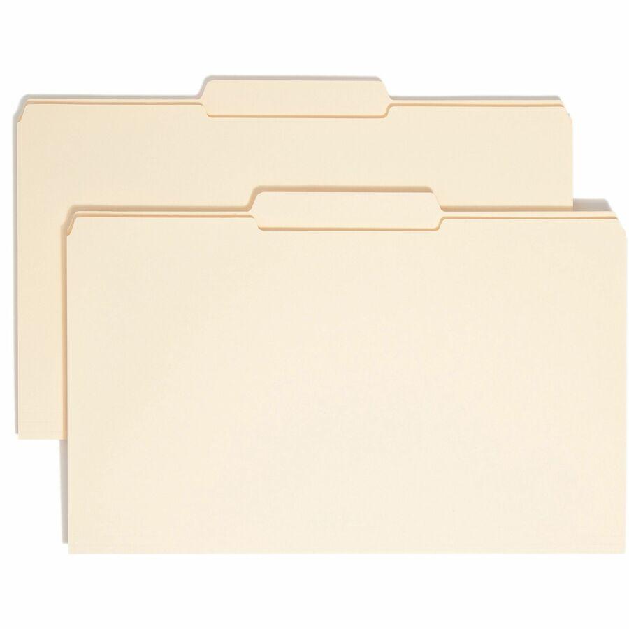 Smead 1/3 Tab Cut Legal Recycled Top Tab File Folder - 8 1/2" x 14" - 3/4" Expansion - Top Tab Location - Second Tab Position - Manila - Manila - 10% Recycled - 100 / Box. Picture 3