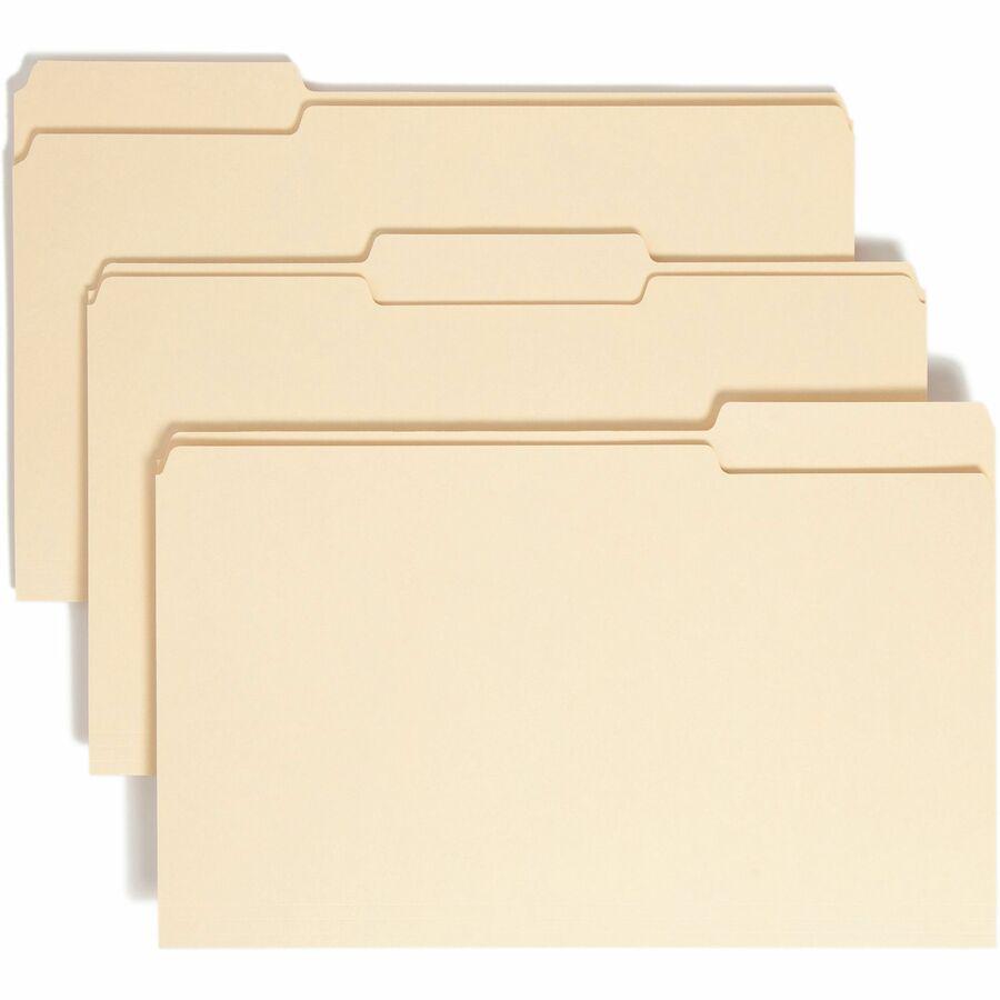 Smead 1/3 Tab Cut Legal Recycled Top Tab File Folder - 8 1/2" x 14" - 3/4" Expansion - Top Tab Location - Assorted Position Tab Position - Manila - Manila - 100% Recycled - 100 / Box. Picture 4