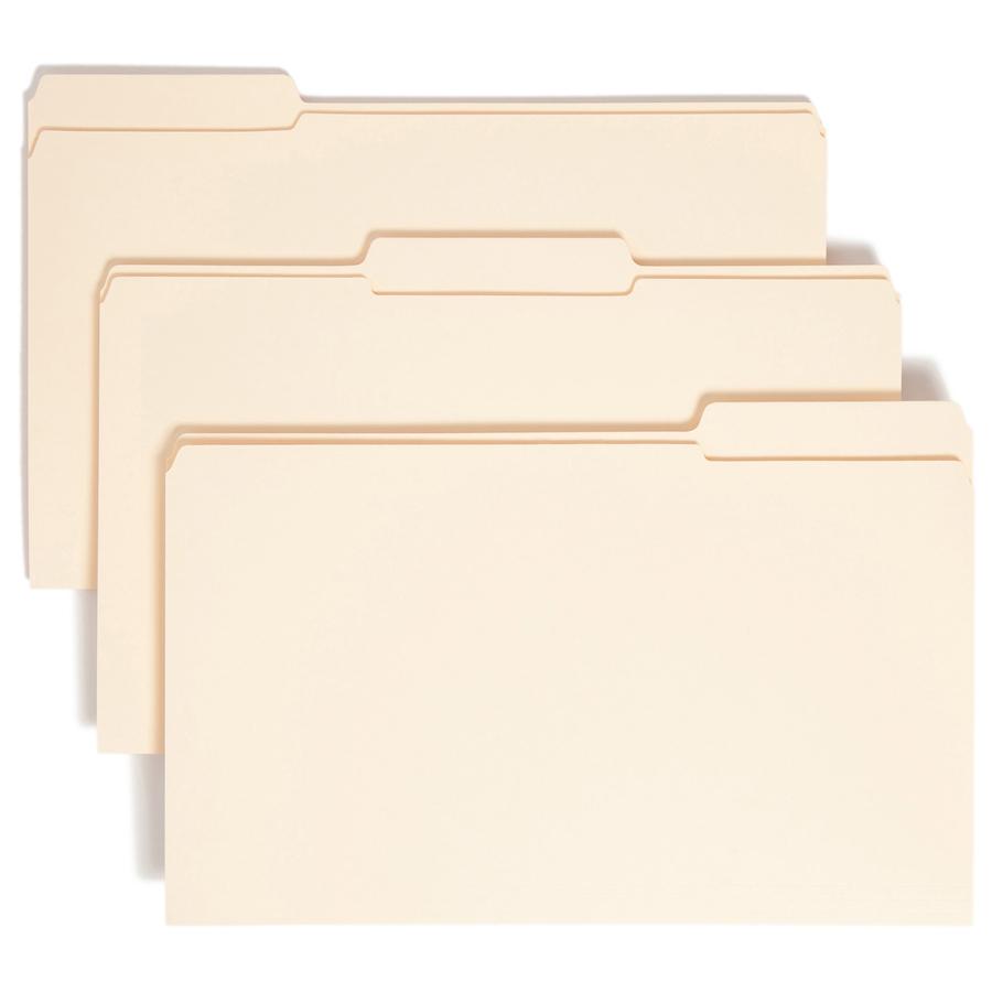 Smead 1/3 Tab Cut Legal Recycled Top Tab File Folder - 8 1/2" x 14" - 3/4" Expansion - Top Tab Location - Assorted Position Tab Position - Manila - Manila - 10% Recycled - 100 / Box. Picture 9