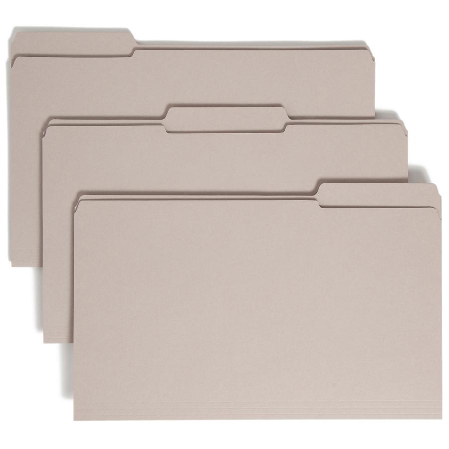 Smead Colored 1/3 Tab Cut Legal Recycled Top Tab File Folder - 8 1/2" x 14" - 3/4" Expansion - Top Tab Location - Assorted Position Tab Position - Gray - 10% Recycled - 100 / Box. Picture 6