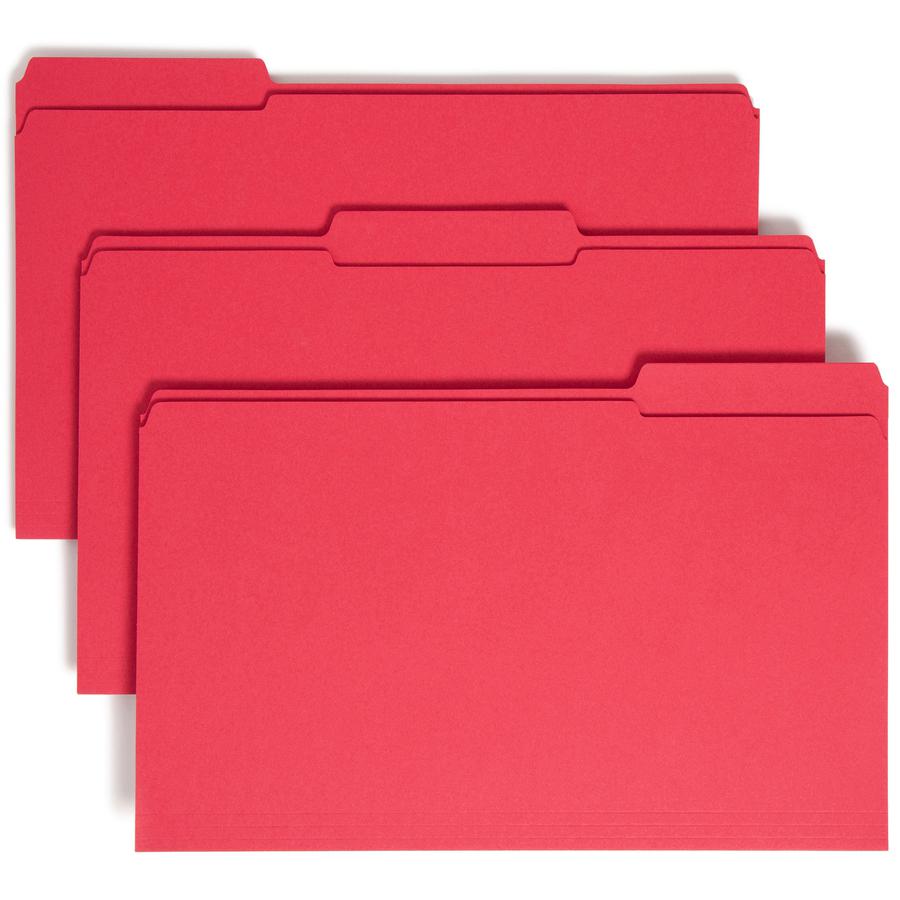 Smead Colored 1/3 Tab Cut Legal Recycled Top Tab File Folder - 8 1/2" x 14" - 3/4" Expansion - Top Tab Location - Assorted Position Tab Position - Red - 10% Recycled - 100 / Box. Picture 8