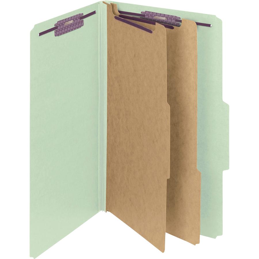 Smead SafeSHIELD 2/5 Tab Cut Legal Recycled Classification Folder - 8 1/2" x 14" - 2" Expansion - 2 x 2S Fastener(s) - 2" Fastener Capacity for Folder - Top Tab Location - Right of Center Tab Position. Picture 8