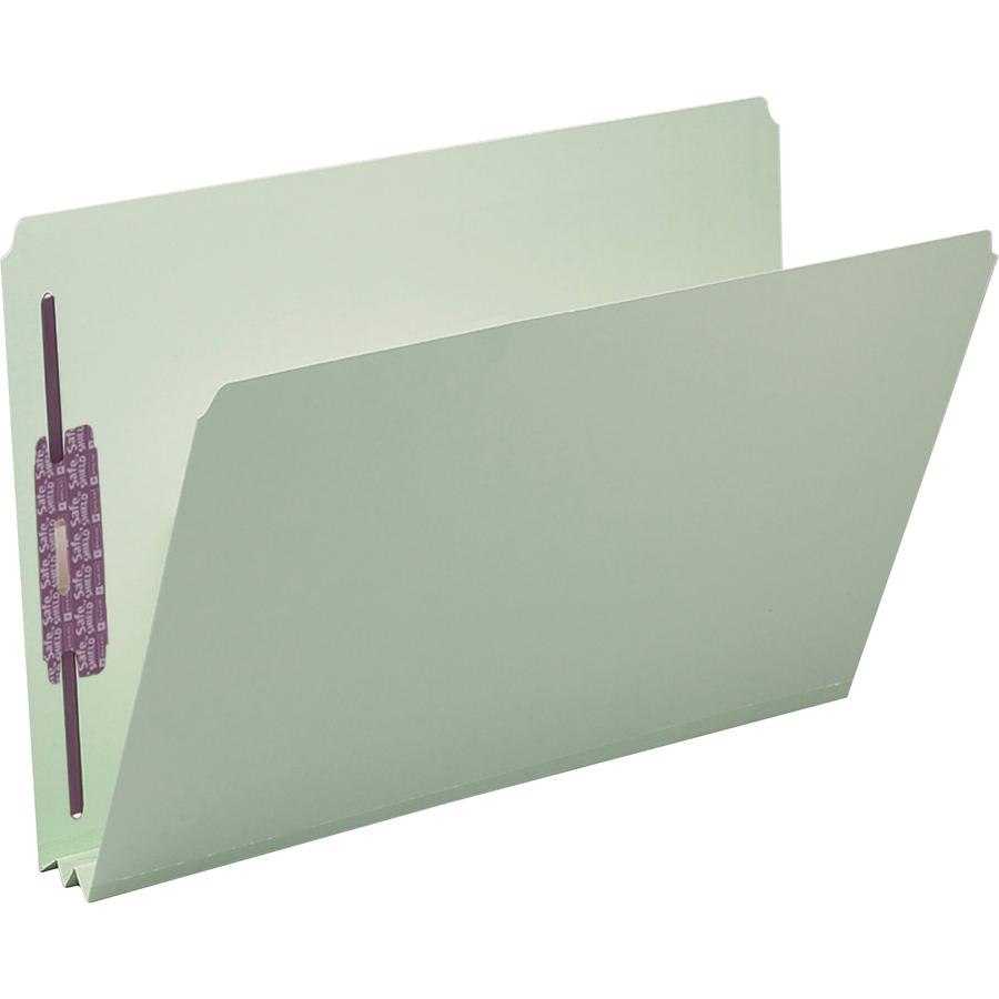 Smead Straight Tab Cut Legal Recycled Fastener Folder - 8 1/2" x 14" - 2" Expansion - 2 x 2S Fastener(s) - 2" Fastener Capacity for Folder - Pressboard - Gray, Green - 100% Recycled - 25 / Box. Picture 5