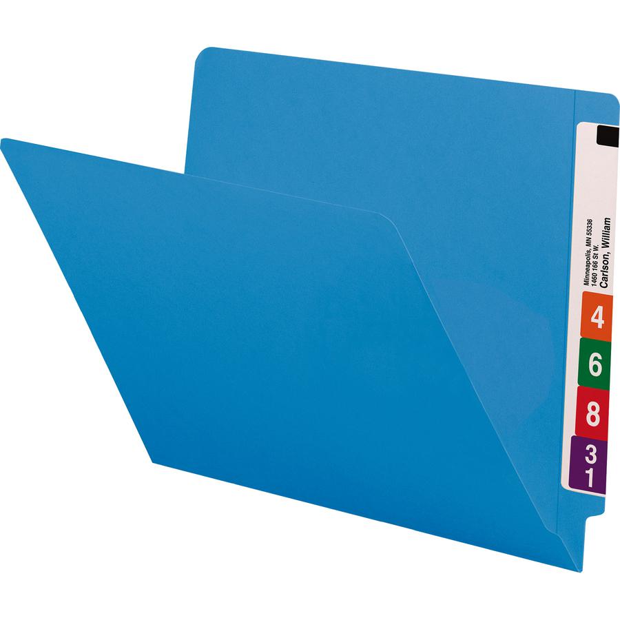Smead Shelf-Master Straight Tab Cut Letter Recycled End Tab File Folder - 8 1/2" x 11" - 3/4" Expansion - Blue - 10% Recycled - 100 / Box. Picture 5