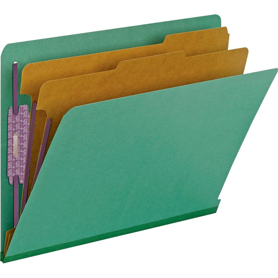 Smead 1/3 Tab Cut Letter Recycled Classification Folder - 8 1/2" x 11" - 2" Expansion - 2 x 2S Fastener(s) - 2" Fastener Capacity for Folder - 2 Divider(s) - Pressboard - Green - 100% Recycled - 10 / . Picture 6