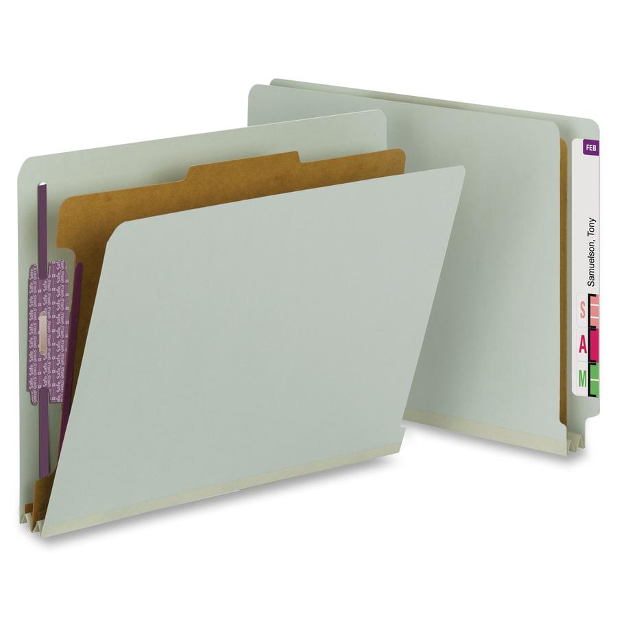 Smead Letter Recycled Classification Folder - 8 1/2" x 11" - 2" Expansion - 2 x 2S Fastener(s) - 2" Fastener Capacity for Folder - End Tab Location - 1 Divider(s) - Pressboard - Gray, Green - 100% Rec. Picture 3