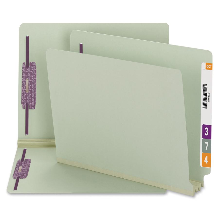 Smead Letter Recycled Fastener Folder - 8 1/2" x 11" - 3" Expansion - 2 x 2S Fastener(s) - 2" Fastener Capacity for Folder - End Tab Location - Pressboard - Gray, Green - 60% Recycled - 25 / Box. Picture 8