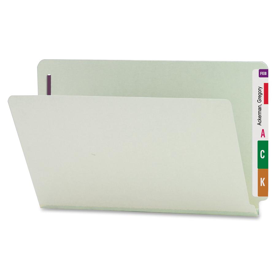 Smead Legal Recycled Fastener Folder - 8 1/2" x 14" - 1" Expansion - 2 x 2S Fastener(s) - 2" Fastener Capacity for Folder - End Tab Location - Pressboard - Gray, Green - 100% Recycled - 25 / Box. Picture 10