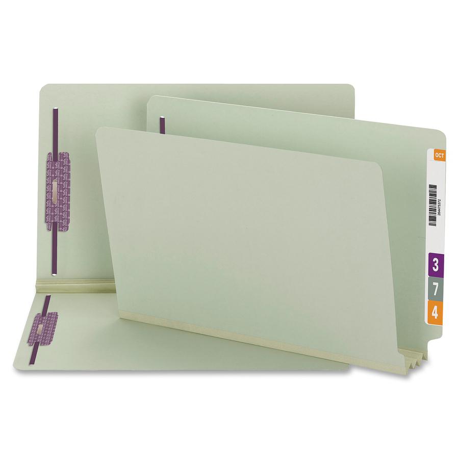 Smead Legal Recycled Fastener Folder - 8 1/2" x 14" - 3" Expansion - 2 x 2S Fastener(s) - 2" Fastener Capacity for Folder - End Tab Location - Pressboard - Gray, Green - 100% Recycled - 25 / Box. Picture 5