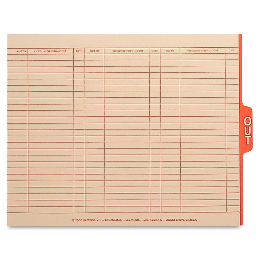 Smead End Tab Manila Out Guides with Printed Form - Printed OUT - 5 Tab(s)/Set - 15.25" Divider Width x 9.50" Divider Length - Manila Vinyl Tab - 100 / Box. Picture 2