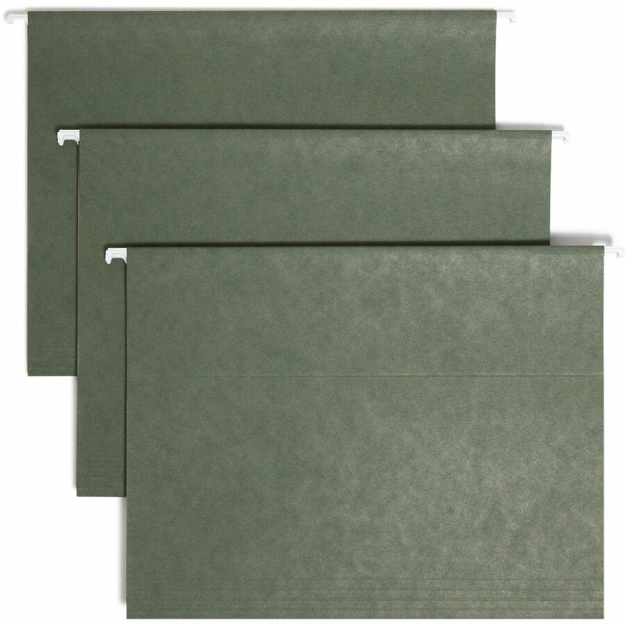 Smead 1/3 Tab Cut Letter Recycled Hanging Folder - 8 1/2" x 11" - Top Tab Location - Assorted Position Tab Position - Standard Green - 10% Recycled - 25 / Box. Picture 9
