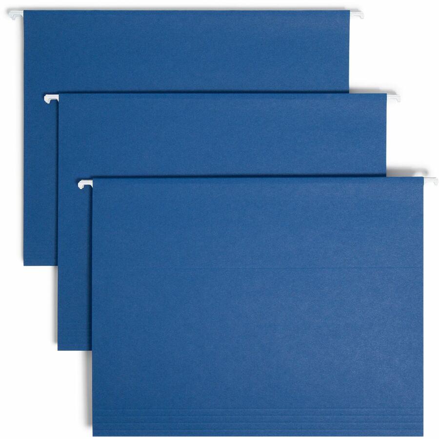 Smead 1/5 Tab Cut Letter Recycled Hanging Folder - 8 1/2" x 11" - Top Tab Location - Assorted Position Tab Position - Vinyl - Navy Blue - 10% Recycled - 25 / Box. Picture 11