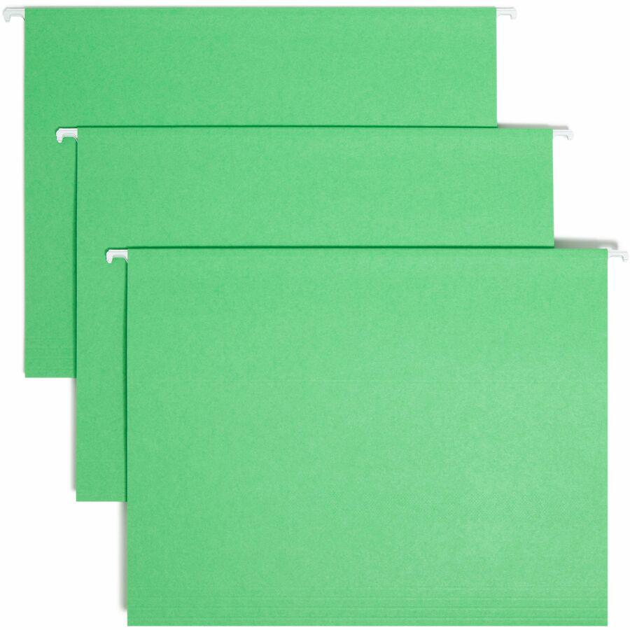Smead Colored 1/5 Tab Cut Letter Recycled Hanging Folder - 8 1/2" x 11" - Top Tab Location - Assorted Position Tab Position - Vinyl - Green - 10% Recycled - 25 / Box. Picture 12