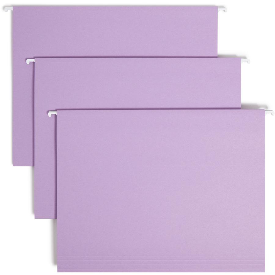 Smead Colored 1/5 Tab Cut Letter Recycled Hanging Folder - 8 1/2" x 11" - Top Tab Location - Assorted Position Tab Position - Vinyl - Lavender - 10% Recycled - 25 / Box. Picture 9