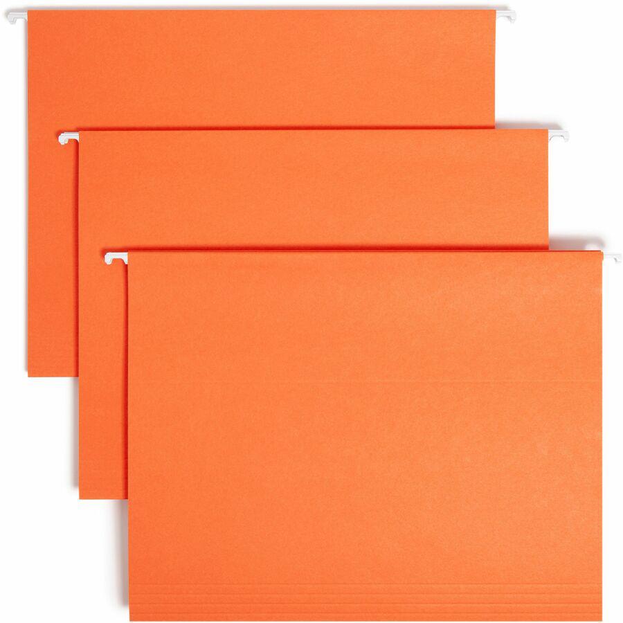 Smead Colored 1/5 Tab Cut Letter Recycled Hanging Folder - 8 1/2" x 11" - Top Tab Location - Assorted Position Tab Position - Vinyl - Orange - 10% Recycled - 25 / Box. Picture 9