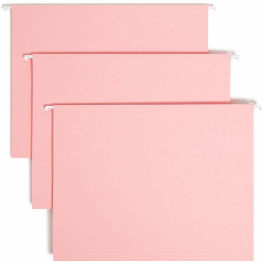 Smead Colored 1/5 Tab Cut Letter Recycled Hanging Folder - 8 1/2" x 11" - Top Tab Location - Assorted Position Tab Position - Vinyl - Pink - 10% Recycled - 25 / Box. Picture 9