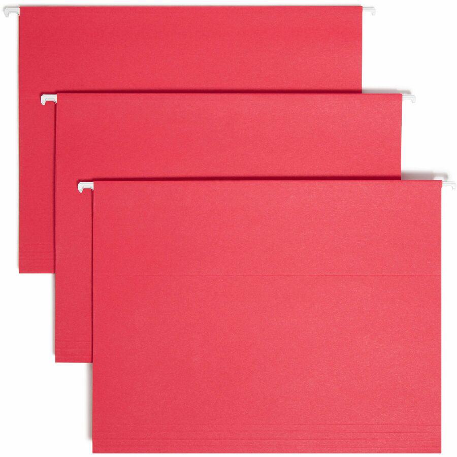 Smead Colored 1/5 Tab Cut Letter Recycled Hanging Folder - 8 1/2" x 11" - Top Tab Location - Assorted Position Tab Position - Vinyl - Red - 10% Recycled - 25 / Box. Picture 9