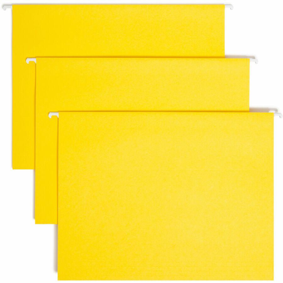 Smead Colored 1/5 Tab Cut Letter Recycled Hanging Folder - 8 1/2" x 11" - Top Tab Location - Assorted Position Tab Position - Vinyl - Yellow - 10% Recycled - 25 / Box. Picture 10