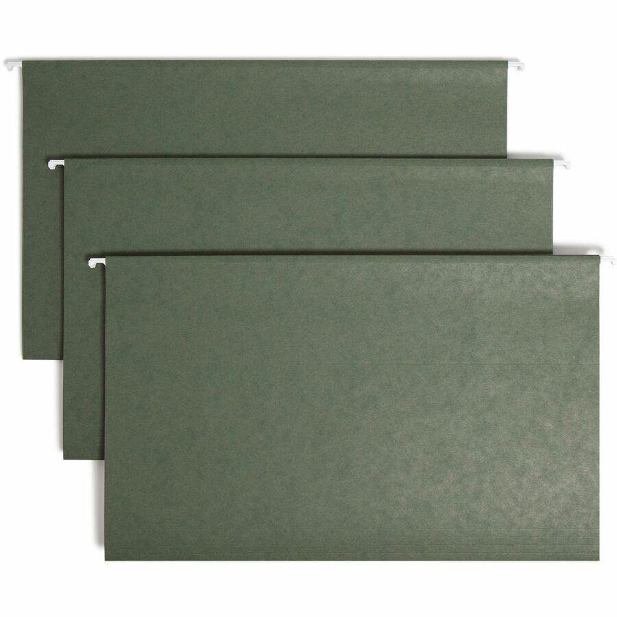 Smead 1/3 Tab Cut Legal Recycled Hanging Folder - 8 1/2" x 14" - Top Tab Location - Assorted Position Tab Position - Vinyl - Standard Green - 10% Recycled - 25 / Box. Picture 9