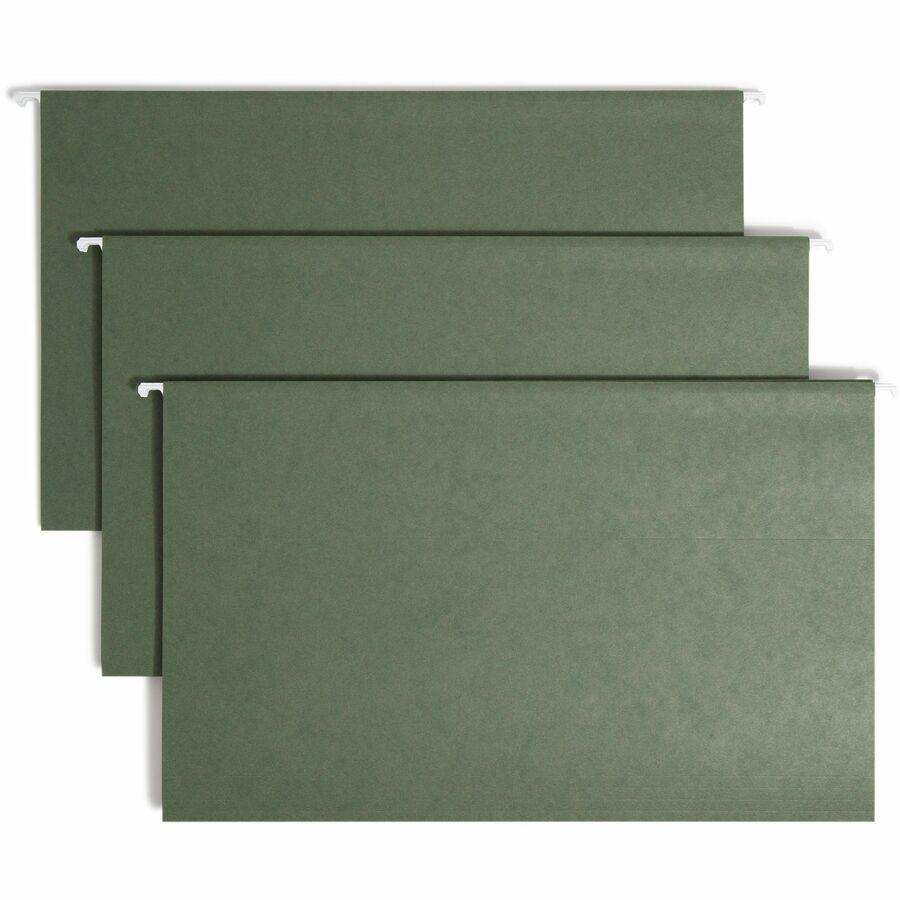 Smead 1/5 Tab Cut Legal Recycled Hanging Folder - 8 1/2" x 14" - Top Tab Location - Assorted Position Tab Position - Standard Green - 10% Recycled - 25 / Box. Picture 6