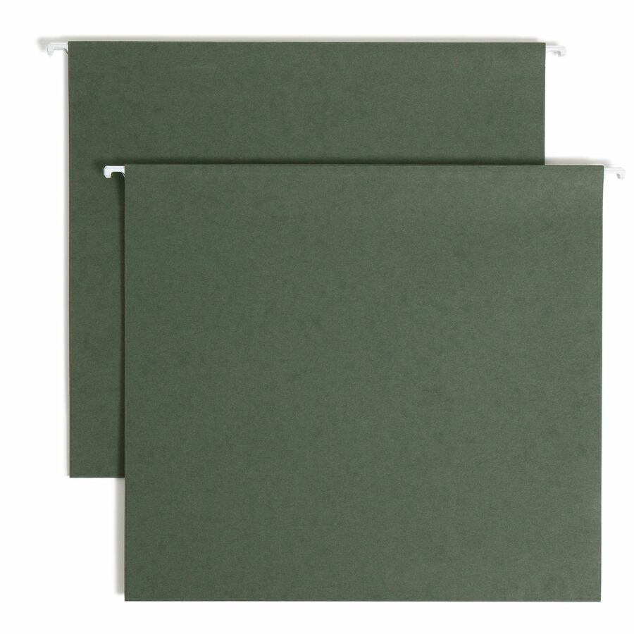 Smead Letter Recycled Hanging Folder - 3" Folder Capacity - 8 1/2" x 11" - 3" Expansion - Pressboard - Standard Green - 10% Recycled - 25 / Box. Picture 15