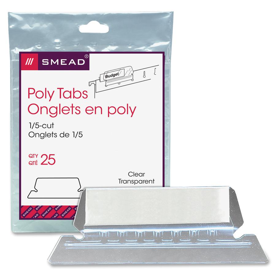 Smead Poly Tabs - 5 Tab(s)/Set x 2.25" Tab Width - Clear Vinyl Tab - 25 / Pack. Picture 2