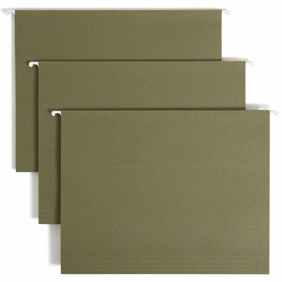 Smead 1/5 Tab Cut Letter Recycled Hanging Folder - 8 1/2" x 11" - 2" Expansion - Top Tab Location - Assorted Position Tab Position - Vinyl - Standard Green - 100% Recycled - 25 / Box. Picture 11