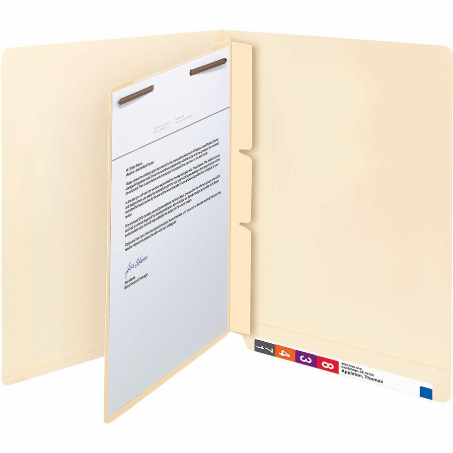 Smead Self-Adhesive Folder Dividers with Twin-Prong Fastener - For Letter 8 1/2" x 11" Sheet - Manila - Manila - 100 / Box. Picture 5