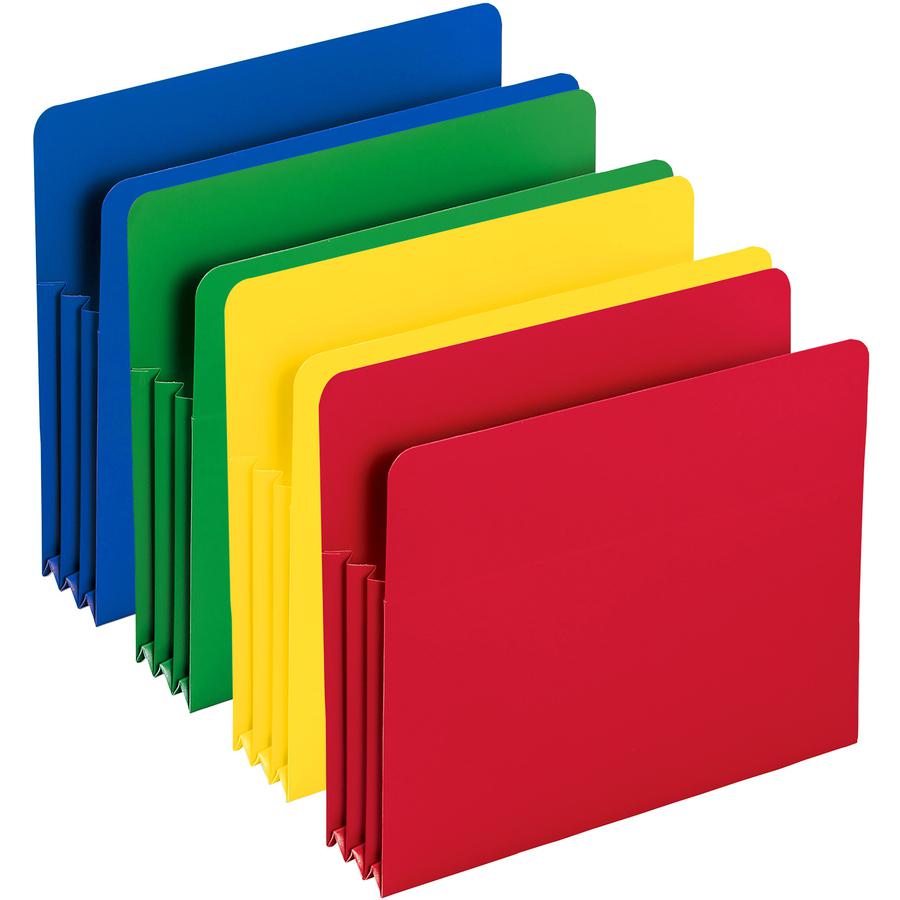 Smead Straight Tab Cut Letter File Pocket - 8 1/2" x 11" - 3 1/2" Expansion - Polypropylene - Blue, Green, Red, Yellow - 4 / Pack. Picture 7