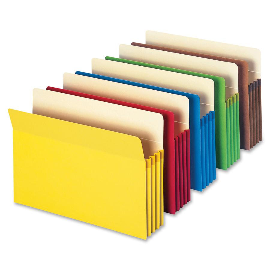 Smead Straight Tab Cut Letter Recycled File Pocket - 8 1/2" x 11" - 800 Sheet Capacity - 3 1/2" Expansion - Card Stock - Yellow, Green, Red, Blue, Redrope - 10% Recycled - 5 / Pack. Picture 4
