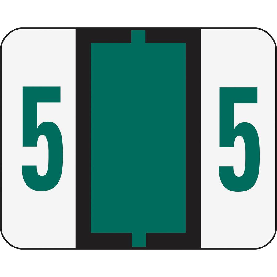 Smead BCCRN Bar-Style Color-Coded Labels - "Number" - 1 1/4" Width x 1" Length - Dark Green - 500 / Roll. Picture 2