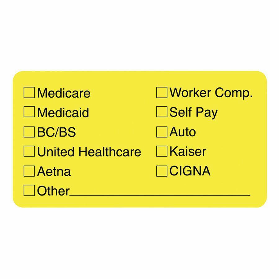 Tabbies Medical Office Insurance Check Labels - 1 3/4" Width x 3 1/4" Length - Yellow - 250 / Roll. Picture 2