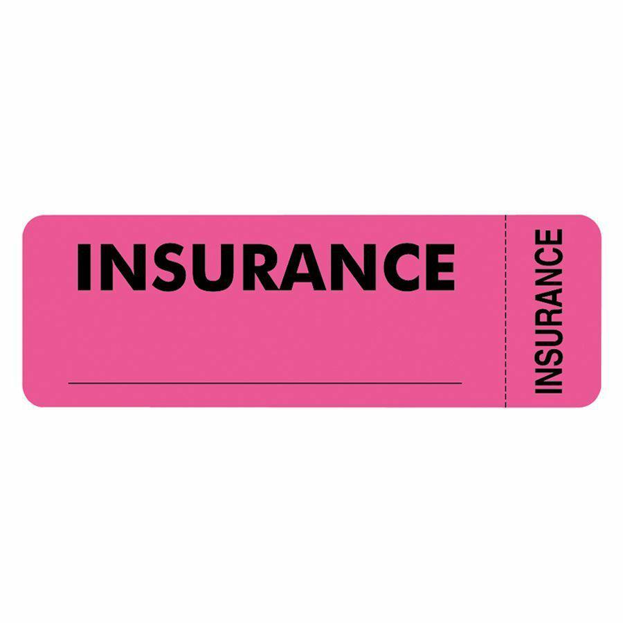 Tabbies INSURANCE Labels - 3" Width x 1" Length - Pink - 250 / Roll - 250 / Roll. Picture 2