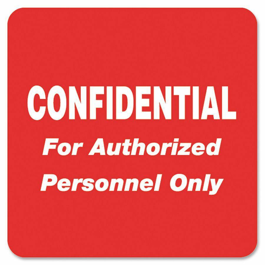 Tabbies Confidential Authorized Personnel Only Label - 2" Width x 2" Length - Rectangle - Red - 500 / Roll - 500 / Roll. Picture 2
