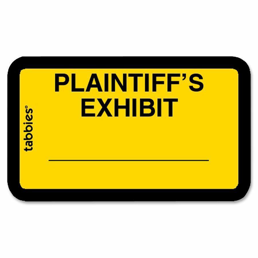 Tabbies Plaintiff's Exhibit Legal File Labels - 1 5/8" Width x 1" Length - Yellow - 252 / Pack. Picture 2