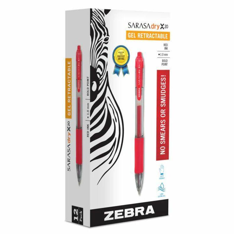 Zebra SARASA dry X20 Retractable Gel Pen - Bold Pen Point - 1 mm Pen Point Size - Refillable - Retractable - Red Pigment-based Ink - Translucent Barrel - 1 Dozen. Picture 3