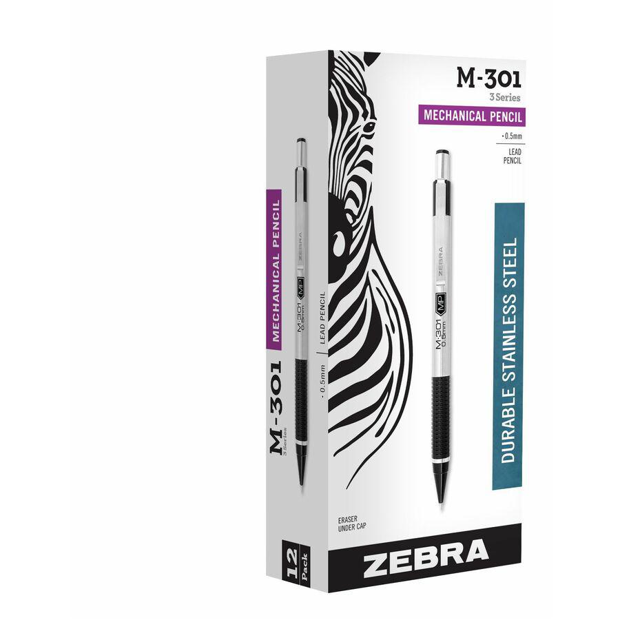 Zebra STEEL 3 Series M-301 Mechanical Pencil - 0.5 mm Lead Diameter - Refillable - Black Stainless Steel Barrel - 1 Dozen. Picture 2