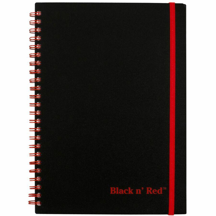 Black n' Red Wirebound Semi - rigid Cover Ruled Notebook - A5 - 70 Sheets - Wire Bound - 24 lb Basis Weight - 5 7/8" x 8 1/4" - White Paper - Red Binder - Black Cover - Polypropylene Cover - Perforate. Picture 2