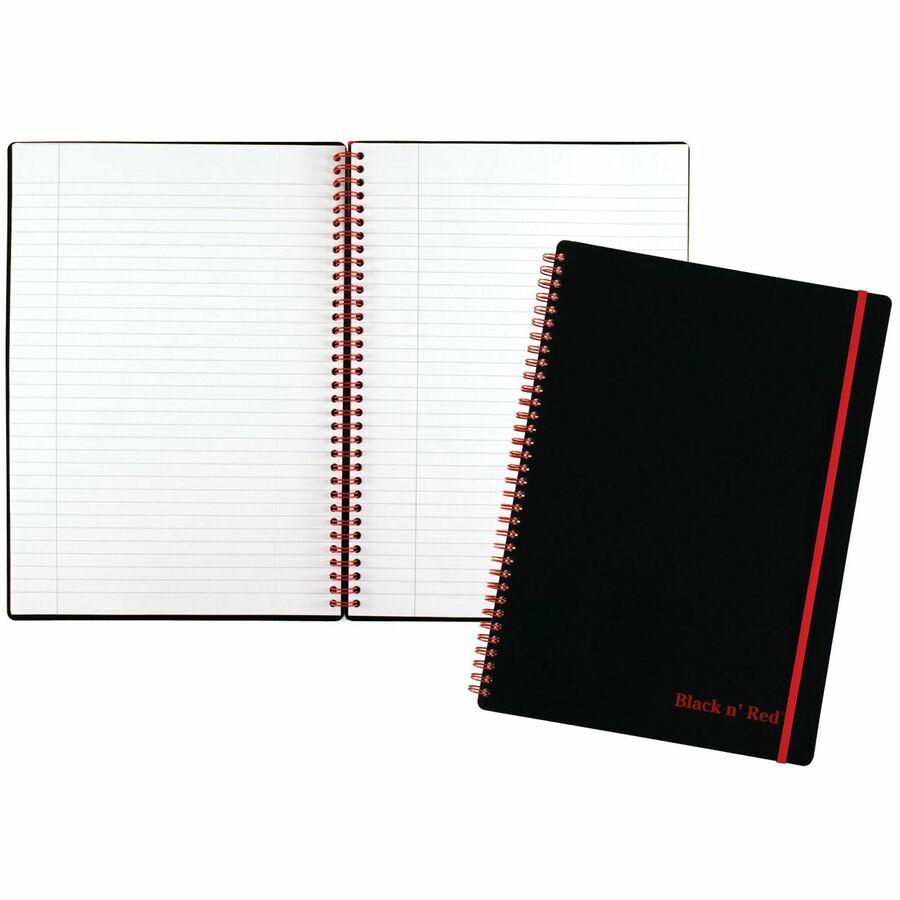 Black n' Red Wirebound Poly Notebook with Front Pocket - 70 Sheets - Wire Bound - Ruled - 24 lb Basis Weight - 8 1/4" x 11 3/4" - White Paper - Red Binder - Black Cover - Polypropylene Cover - Micro P. Picture 5