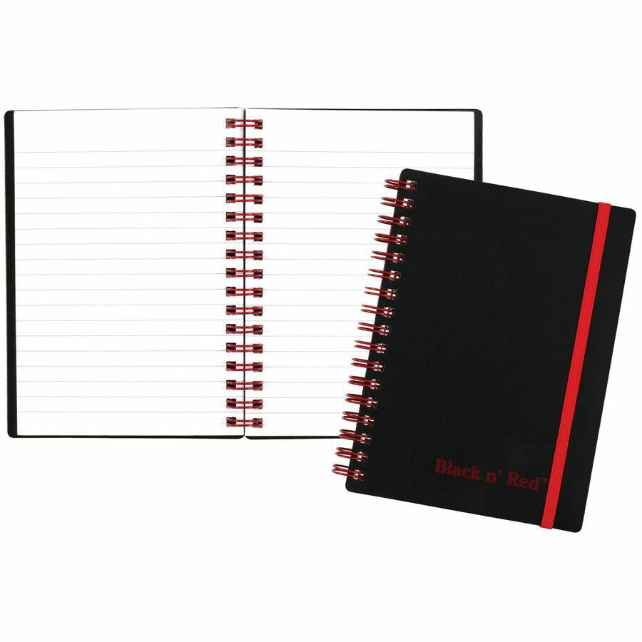 Black n' Red Business Notebook - 70 Sheets - Double Wire Spiral - 24 lb Basis Weight - A6 - 4 1/8" x 5 7/8" - White Paper - Red Binding - BlackPolypropylene Cover - Perforated, Wipe-clean Cover, Strap. Picture 6