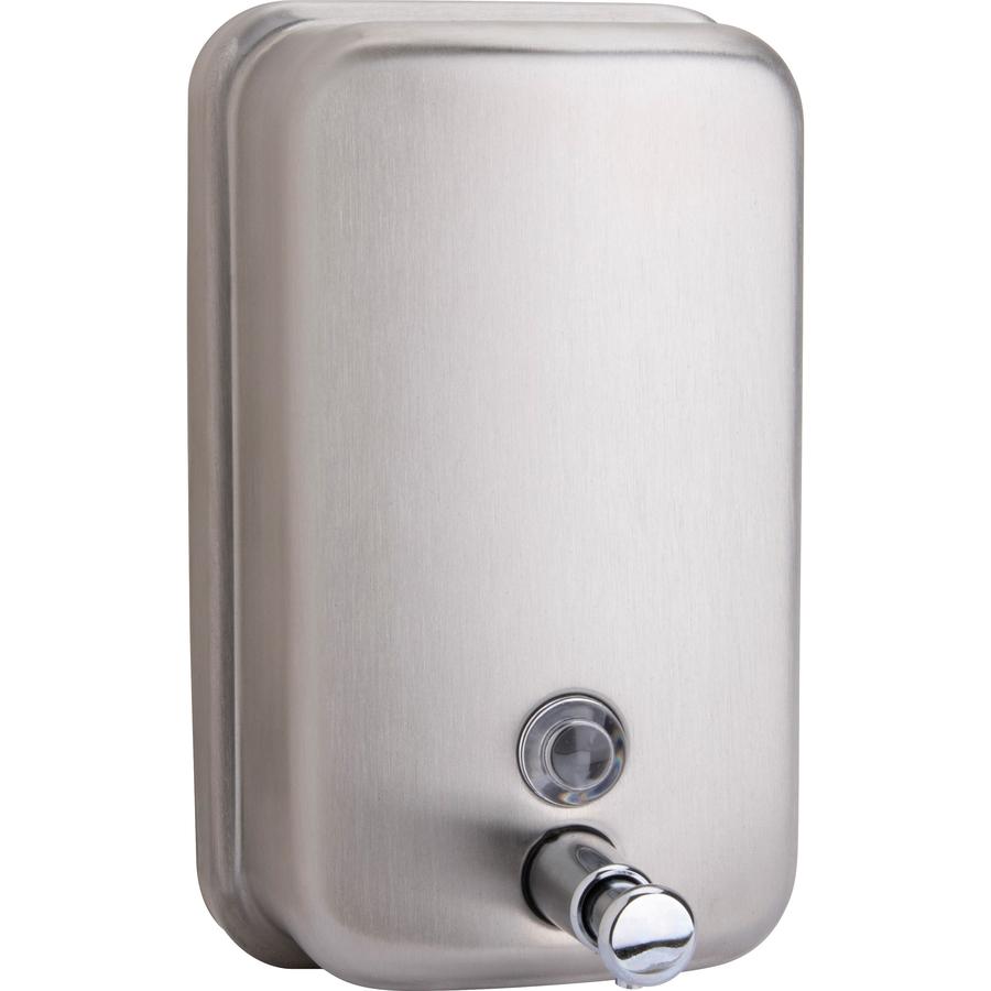 Genuine Joe Liquid/Lotion Soap Dispenser - Manual - 31.50 fl oz Capacity - Corrosion Resistant, Wall Mountable, Rust Proof - Stainless Steel - 1Each. Picture 14