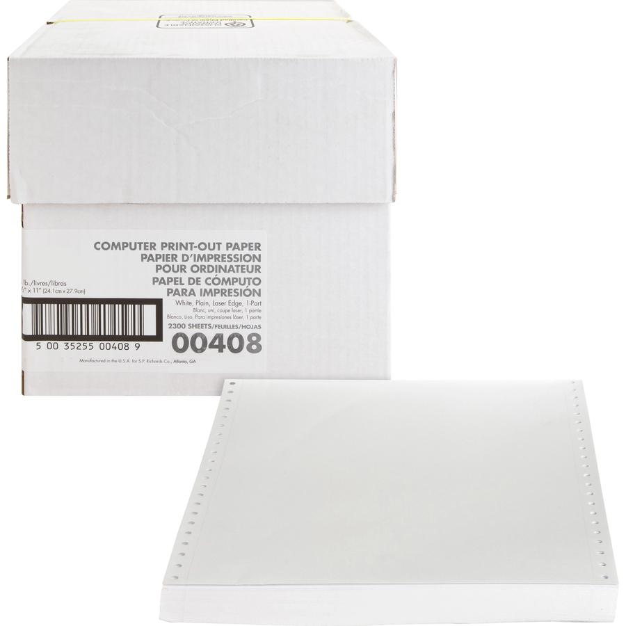 Sparco Perforated Blank Computer Paper - 8 1/2" x 11" - 20 lb Basis Weight - 230 / Carton - Perforated - White. Picture 7