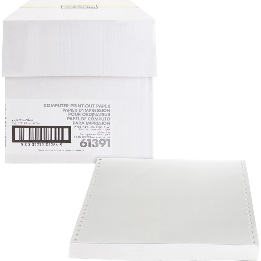 Sparco Perforated Blank Computer Paper - 8 1/2" x 11" - 20 lb Basis Weight - 2550 / Carton - Perforated - White. Picture 7