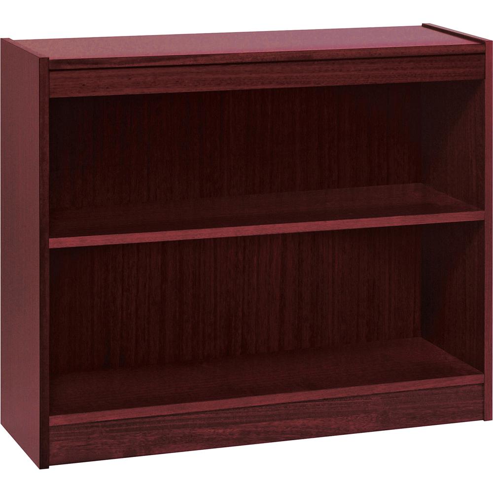 Lorell Panel End Hardwood Veneer Bookcase - 36" x 12" x 30" - 2 x Shelf(ves) - 110 lb Load Capacity - Mahogany - Laminate - Wood, Veneer - Assembly Required. Picture 3
