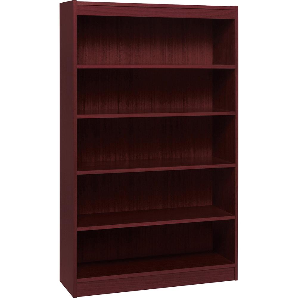 Lorell Panel End Hardwood Veneer Bookcase - 36" x 12" x 60" - 5 x Shelf(ves) - 550 lb Load Capacity - Mahogany - Laminate - Wood - Assembly Required. Picture 2