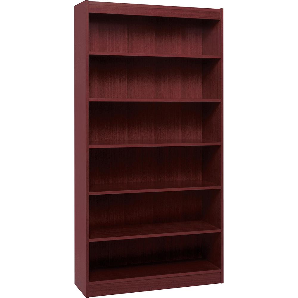Lorell Panel End Hardwood Veneer Bookcase - 36" x 12" x 72" - 6 x Shelf(ves) - 660 lb Load Capacity - Mahogany - Laminate - Wood - Assembly Required. Picture 2