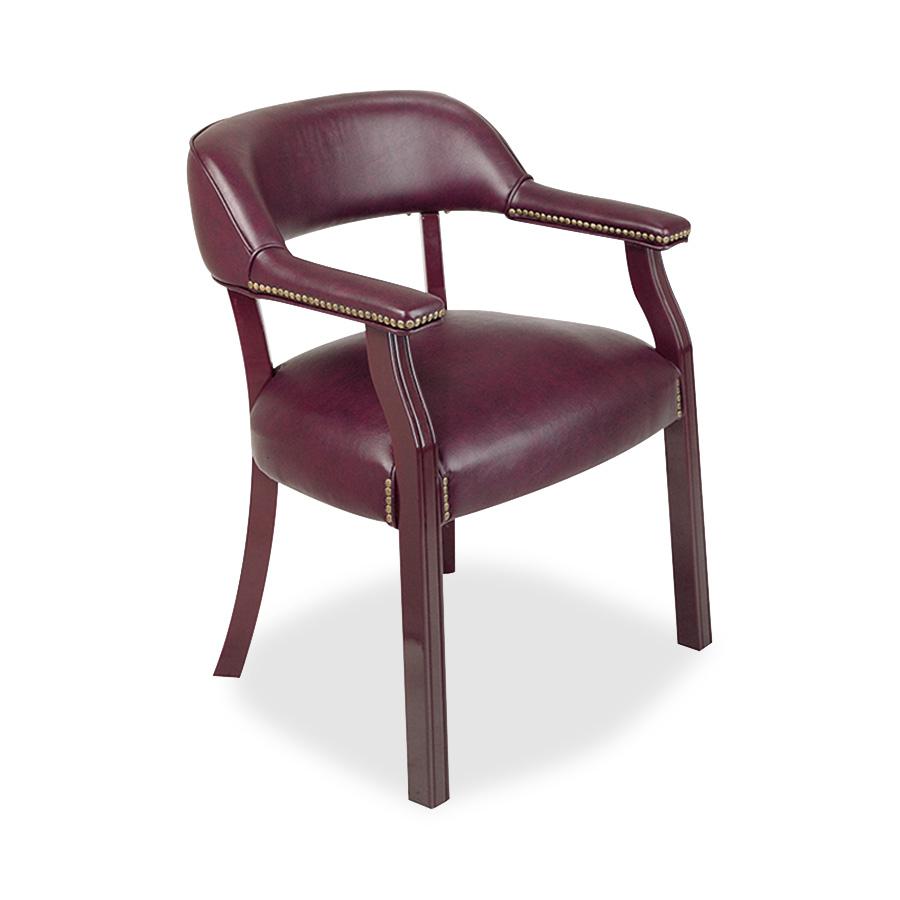 Lorell Berkeley Series Traditional Captain Side Chair - Burgundy Vinyl Seat - Hardwood Frame - Four-legged Base - Oxblood - Vinyl, Wood - 1 Each. Picture 2