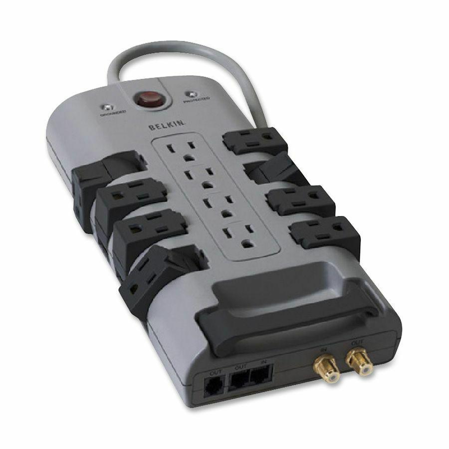 Belkin 12-Outlet Pivot-Plug Surge Protectors - 8 foot Cable - 4320 Joules - 12 x AC Power - 4320 J - Phone, Coaxial Cable Line. Picture 2