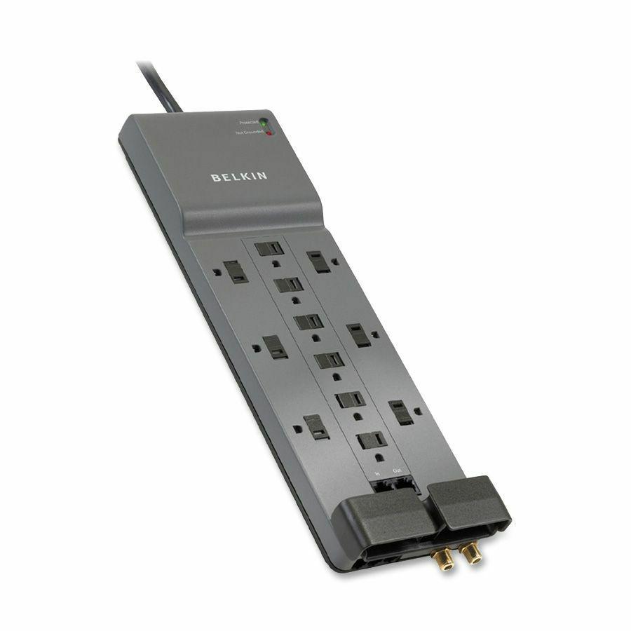 Belkin 12-Outlet Home/Office Surge Protector w/Phone/Ethernet/Coax Protection - 10 foot Cable - Black - 3996 Joules - 12 x AC Power - 3996 J - 125 V AC Input - Coaxial Cable Line, Ethernet, Phone. Picture 2