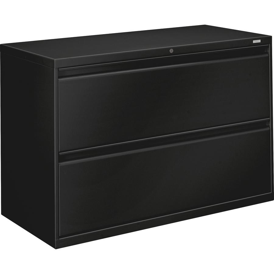HON 800 Series Full-Pull Locking Lateral File - 2-Drawer - 42" x 19.3" x 28.4" - 2 x Drawer(s) - Lateral - Black - Baked Enamel - Steel - Recycled. Picture 2